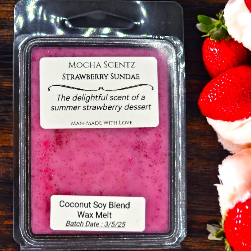 Handmade Strawberry Sundae Coconut/Soy Wax Melt  - Pink
